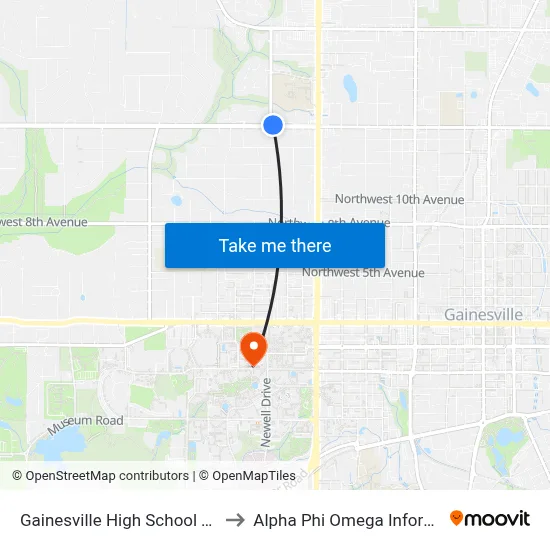 Gainesville High School Tennis Courts to Alpha Phi Omega Information Booth map