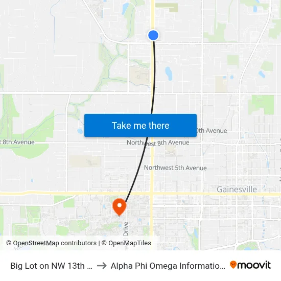 Big Lot on NW 13th Street to Alpha Phi Omega Information Booth map