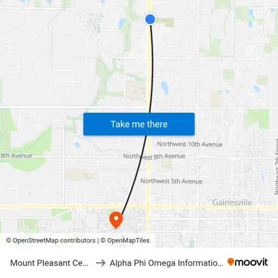 Mount Pleasant Cemetary to Alpha Phi Omega Information Booth map