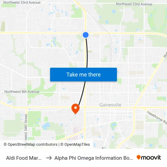 Aldi Food Market to Alpha Phi Omega Information Booth map