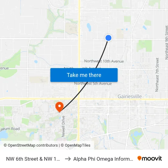 NW 6th Street & NW 16th Avenue to Alpha Phi Omega Information Booth map