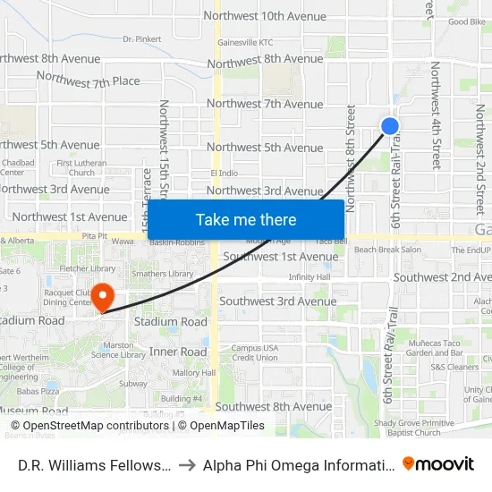 D.R. Williams Fellowship Hall to Alpha Phi Omega Information Booth map