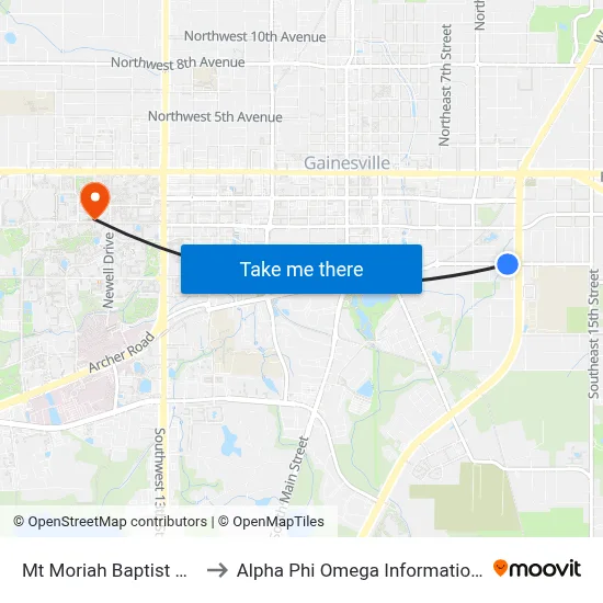 Mt Moriah Baptist Church to Alpha Phi Omega Information Booth map