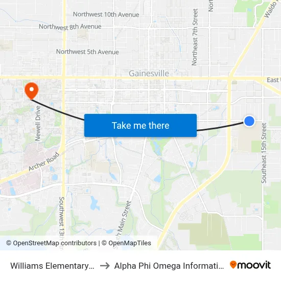 Williams Elementary School to Alpha Phi Omega Information Booth map