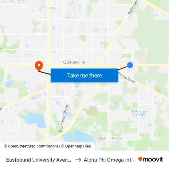 Eastbound University Avenue @ SE 24th Street to Alpha Phi Omega Information Booth map