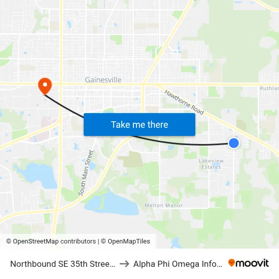 Northbound SE 35th Street @ SE 18th Ave to Alpha Phi Omega Information Booth map