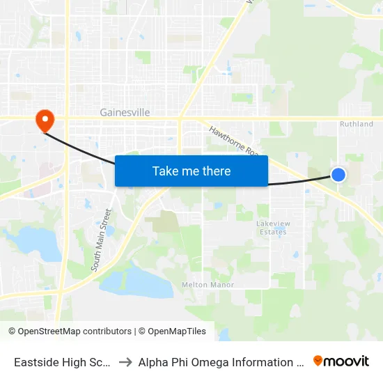 Eastside High School to Alpha Phi Omega Information Booth map