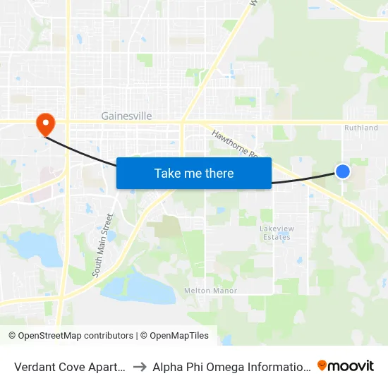Verdant Cove Apartments to Alpha Phi Omega Information Booth map