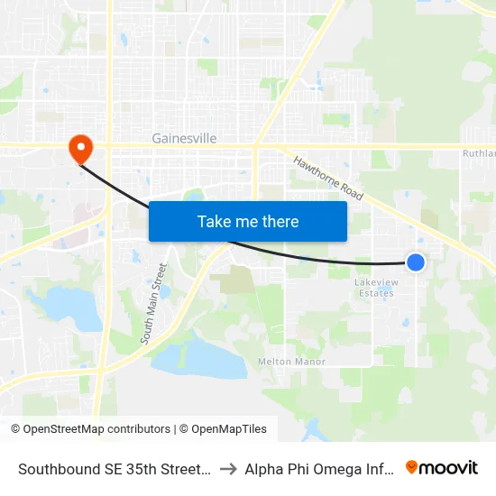 Southbound SE 35th Street @ SE 20th Avenue to Alpha Phi Omega Information Booth map