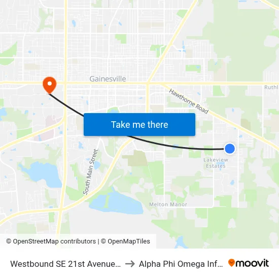 Westbound SE 21st Avenue @ SE 32nd Terrace to Alpha Phi Omega Information Booth map