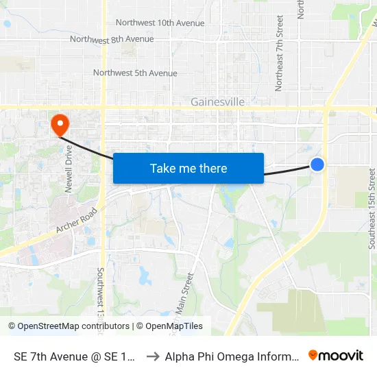 SE 7th Avenue @ SE 10th Terrace to Alpha Phi Omega Information Booth map