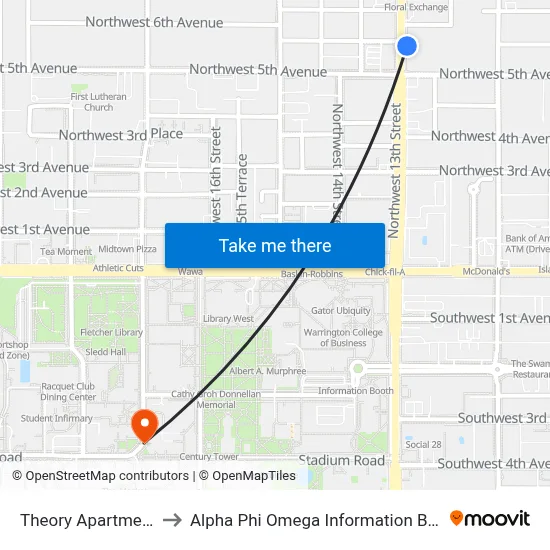 Theory Apartments to Alpha Phi Omega Information Booth map