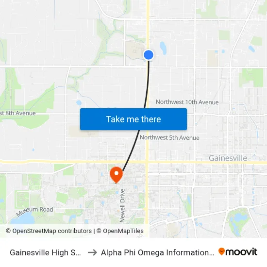Gainesville High School to Alpha Phi Omega Information Booth map