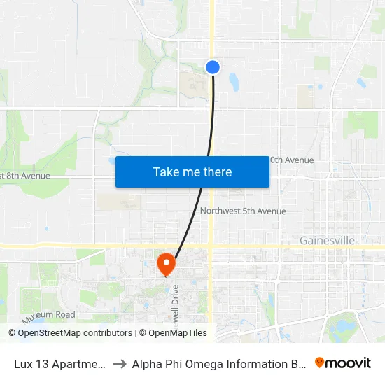 Lux 13 Apartments to Alpha Phi Omega Information Booth map