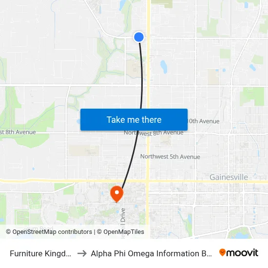 Furniture Kingdom to Alpha Phi Omega Information Booth map