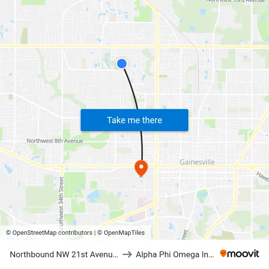Northbound NW 21st Avenue @ NW 33rd Avenue to Alpha Phi Omega Information Booth map