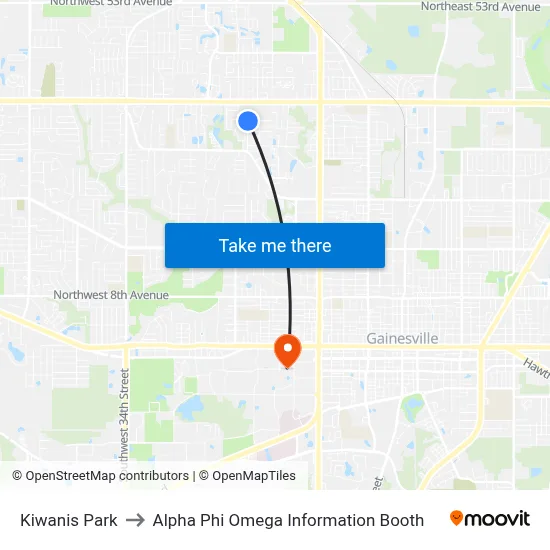 Kiwanis Park to Alpha Phi Omega Information Booth map