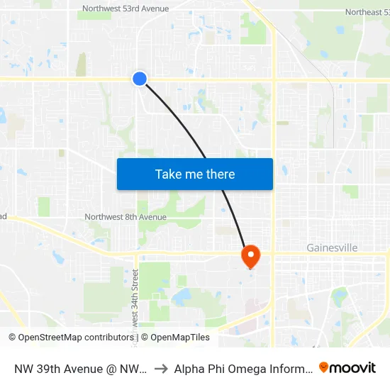 NW 39th Avenue @ NW 34th Street to Alpha Phi Omega Information Booth map