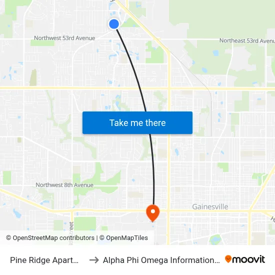 Pine Ridge Apartments to Alpha Phi Omega Information Booth map
