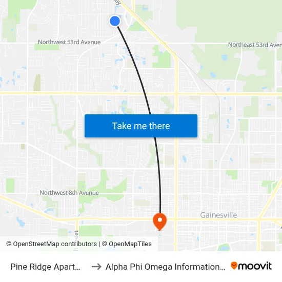 Pine Ridge Apartments to Alpha Phi Omega Information Booth map