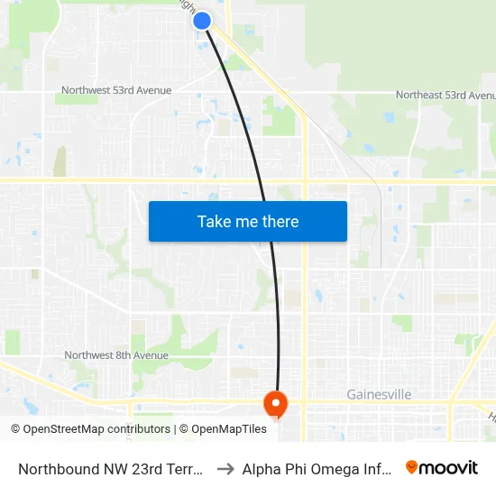 Northbound NW 23rd Terrace @ Us Hwy 441 to Alpha Phi Omega Information Booth map