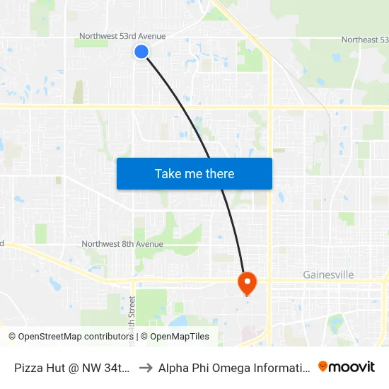Pizza Hut @ NW 34th Street to Alpha Phi Omega Information Booth map