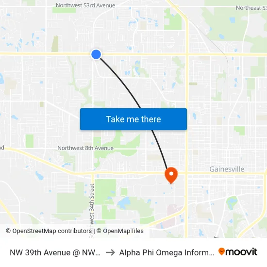 NW 39th Avenue @ NW 34th Street to Alpha Phi Omega Information Booth map