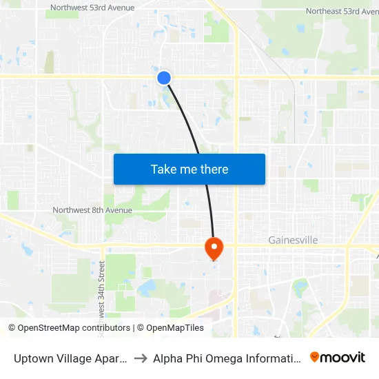 Uptown Village Apartments to Alpha Phi Omega Information Booth map