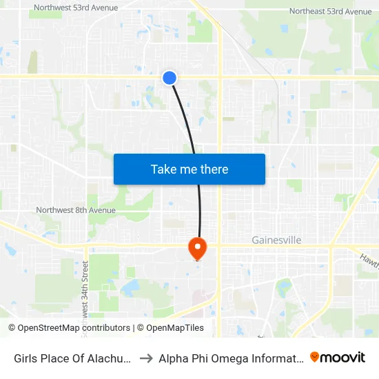 Girls Place Of Alachua County to Alpha Phi Omega Information Booth map