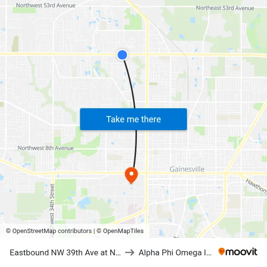 Eastbound NW 39th Ave at NW 19th St Green Tree Pk to Alpha Phi Omega Information Booth map
