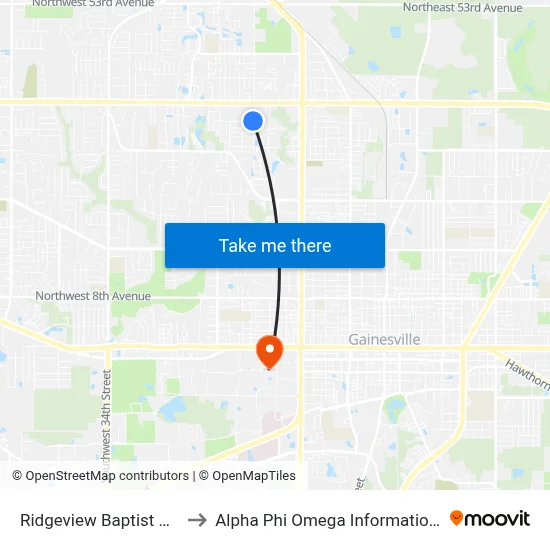 Ridgeview Baptist Church to Alpha Phi Omega Information Booth map