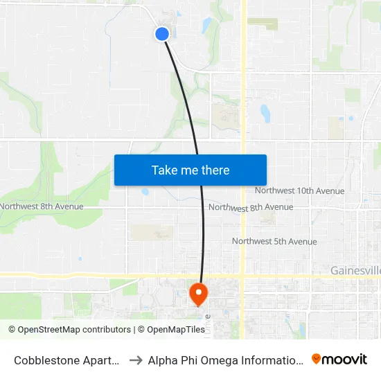 Cobblestone Apartments to Alpha Phi Omega Information Booth map