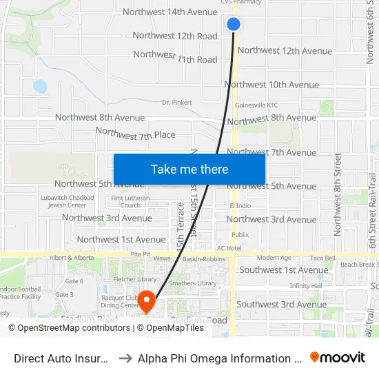 Direct Auto Insurance to Alpha Phi Omega Information Booth map