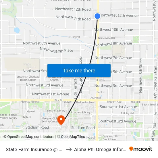 State Farm Insurance @ NW 13th Street to Alpha Phi Omega Information Booth map
