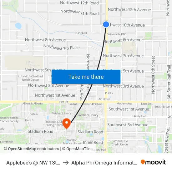 Applebee's @ NW 13th Street to Alpha Phi Omega Information Booth map