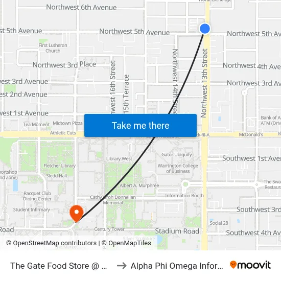 The Gate Food Store @ NW 13th Street to Alpha Phi Omega Information Booth map