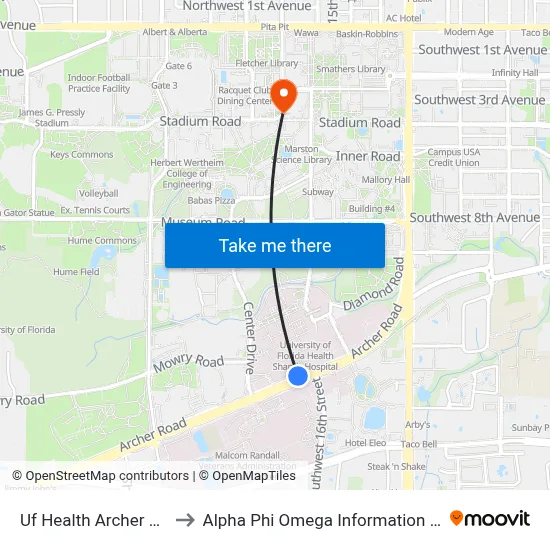 Uf Health Archer Road to Alpha Phi Omega Information Booth map