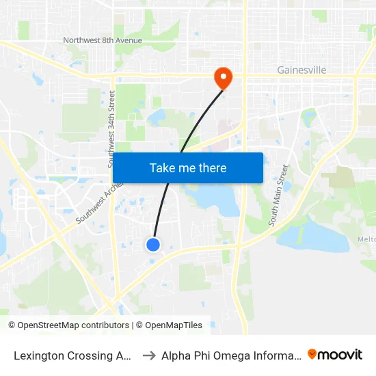 Lexington Crossing Apartments to Alpha Phi Omega Information Booth map