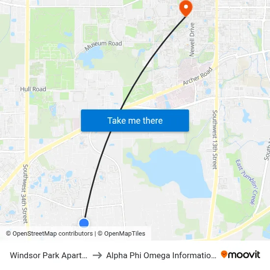 Windsor Park Apartments to Alpha Phi Omega Information Booth map