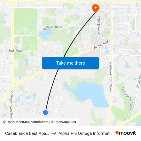 Casablanca East Apartments to Alpha Phi Omega Information Booth map