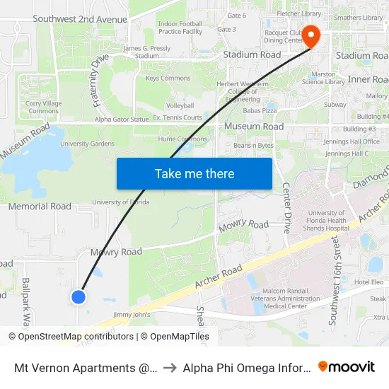 Mt Vernon Apartments @ SW 23rd Drive to Alpha Phi Omega Information Booth map