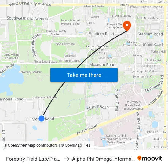 Forestry Field Lab/Plant Growth to Alpha Phi Omega Information Booth map