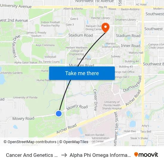Cancer And Genetics Research to Alpha Phi Omega Information Booth map