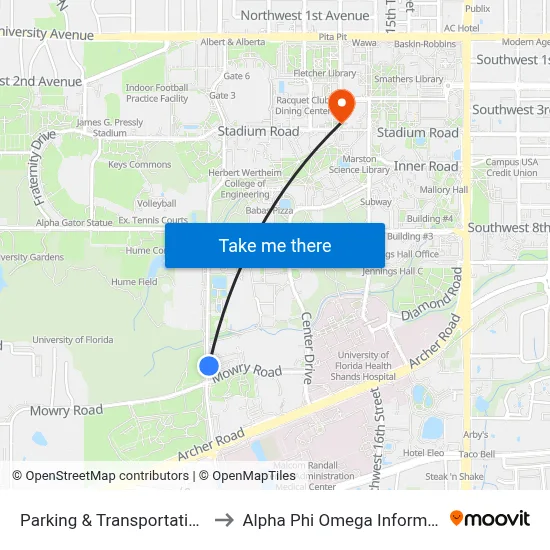 Parking & Transportation Services to Alpha Phi Omega Information Booth map