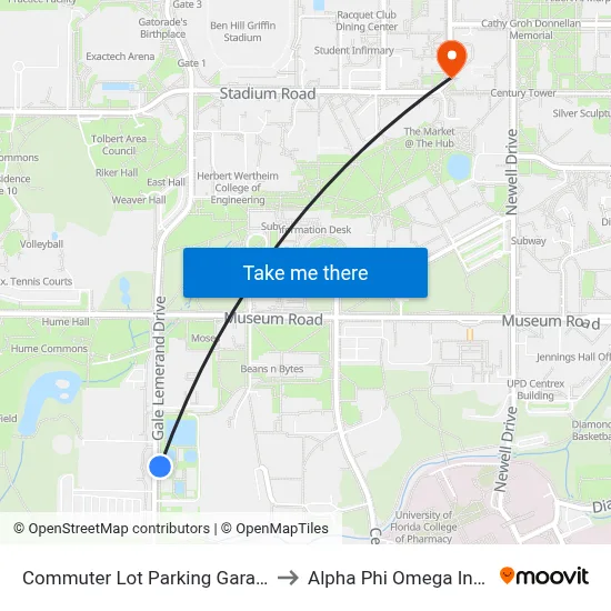 Commuter Lot Parking Garage @ Gale Lemerand to Alpha Phi Omega Information Booth map