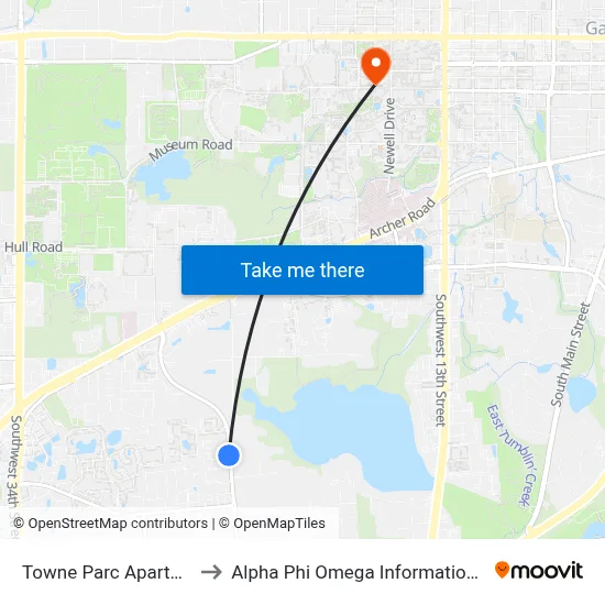 Towne Parc Apartments to Alpha Phi Omega Information Booth map