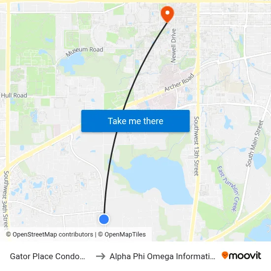 Gator Place Condominiums to Alpha Phi Omega Information Booth map