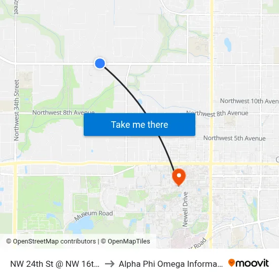 NW 24th St @ NW 16th Avenue to Alpha Phi Omega Information Booth map