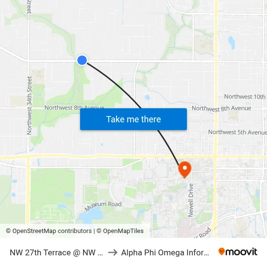 NW 27th Terrace @ NW 16th Avenue to Alpha Phi Omega Information Booth map
