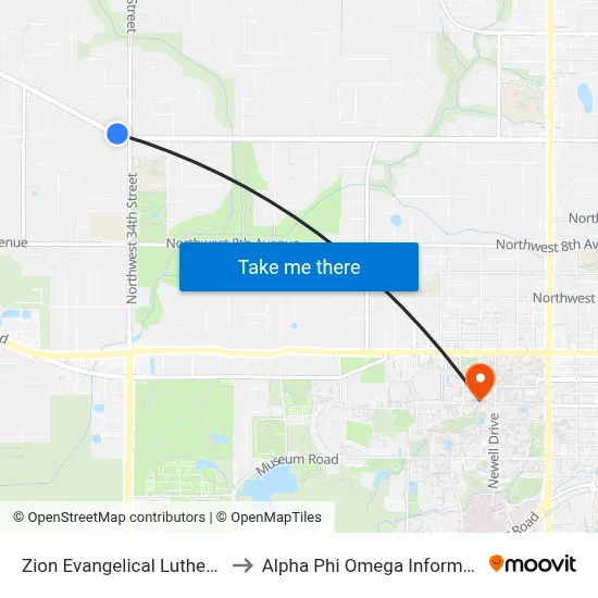 Zion Evangelical Lutheran Church to Alpha Phi Omega Information Booth map